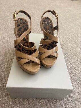 Jessica Simpson Nude Patent Leather Strappy Platform Heels